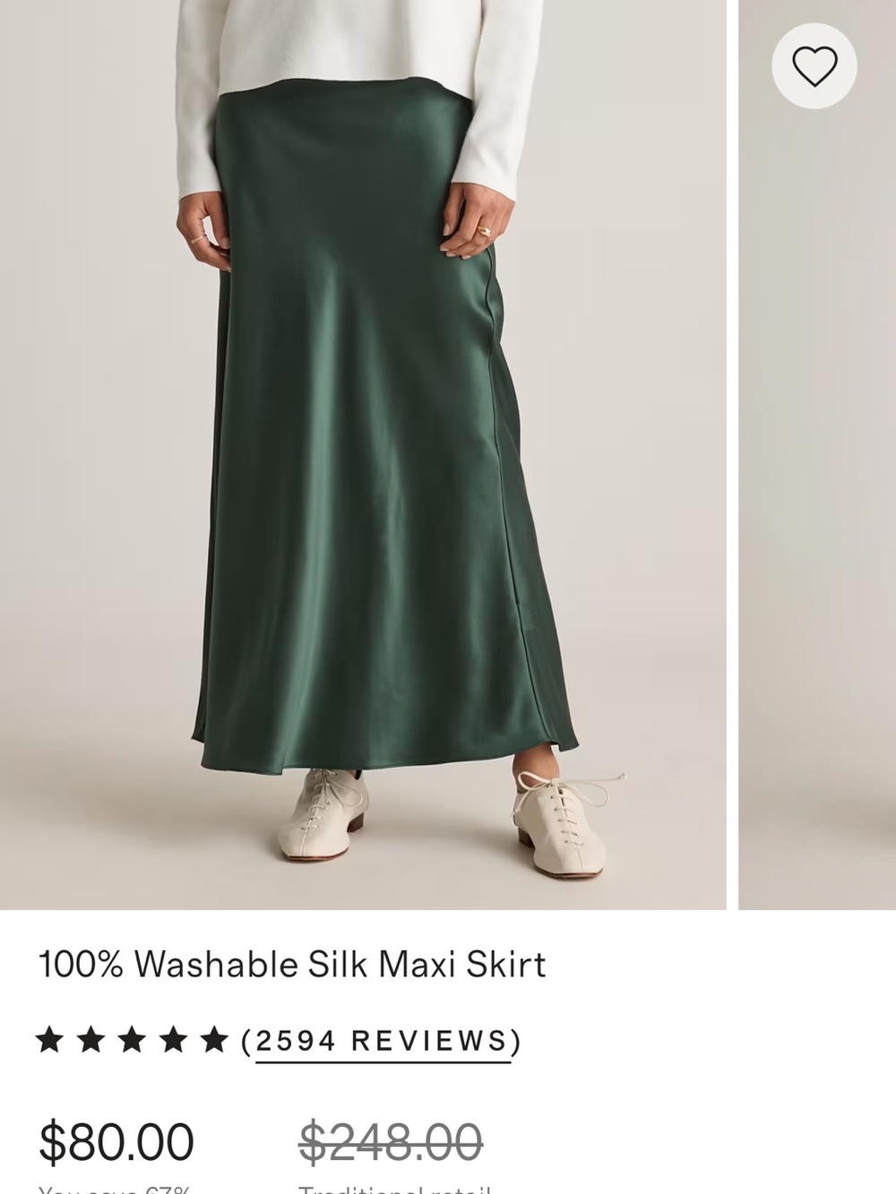 100% Washable Silk Maxi Skirt - Green XS